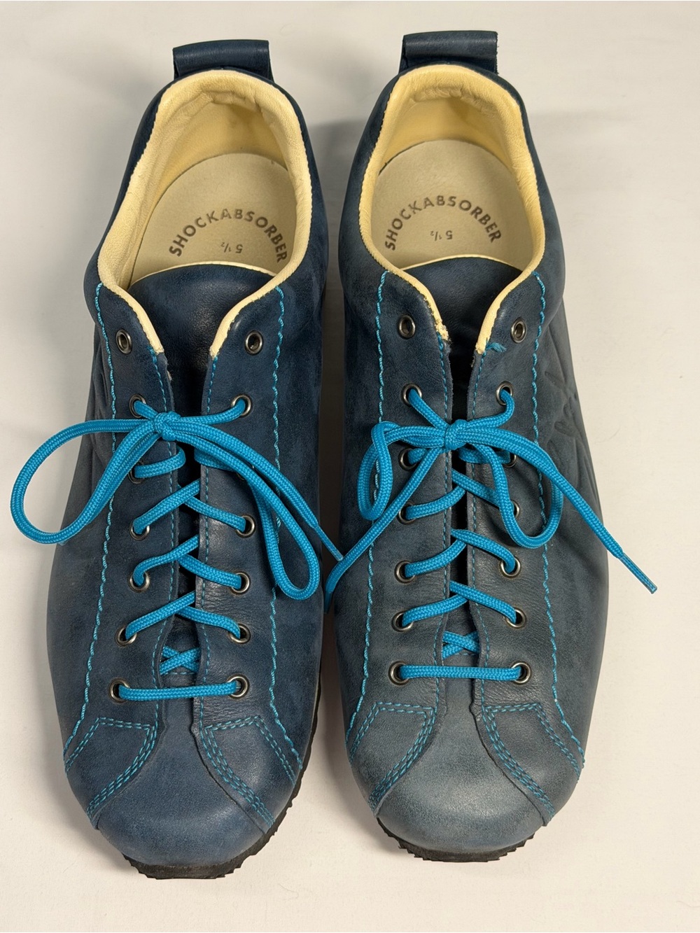 Unisex Stadler German Blue Leather Walking Shoes with Blue Laces